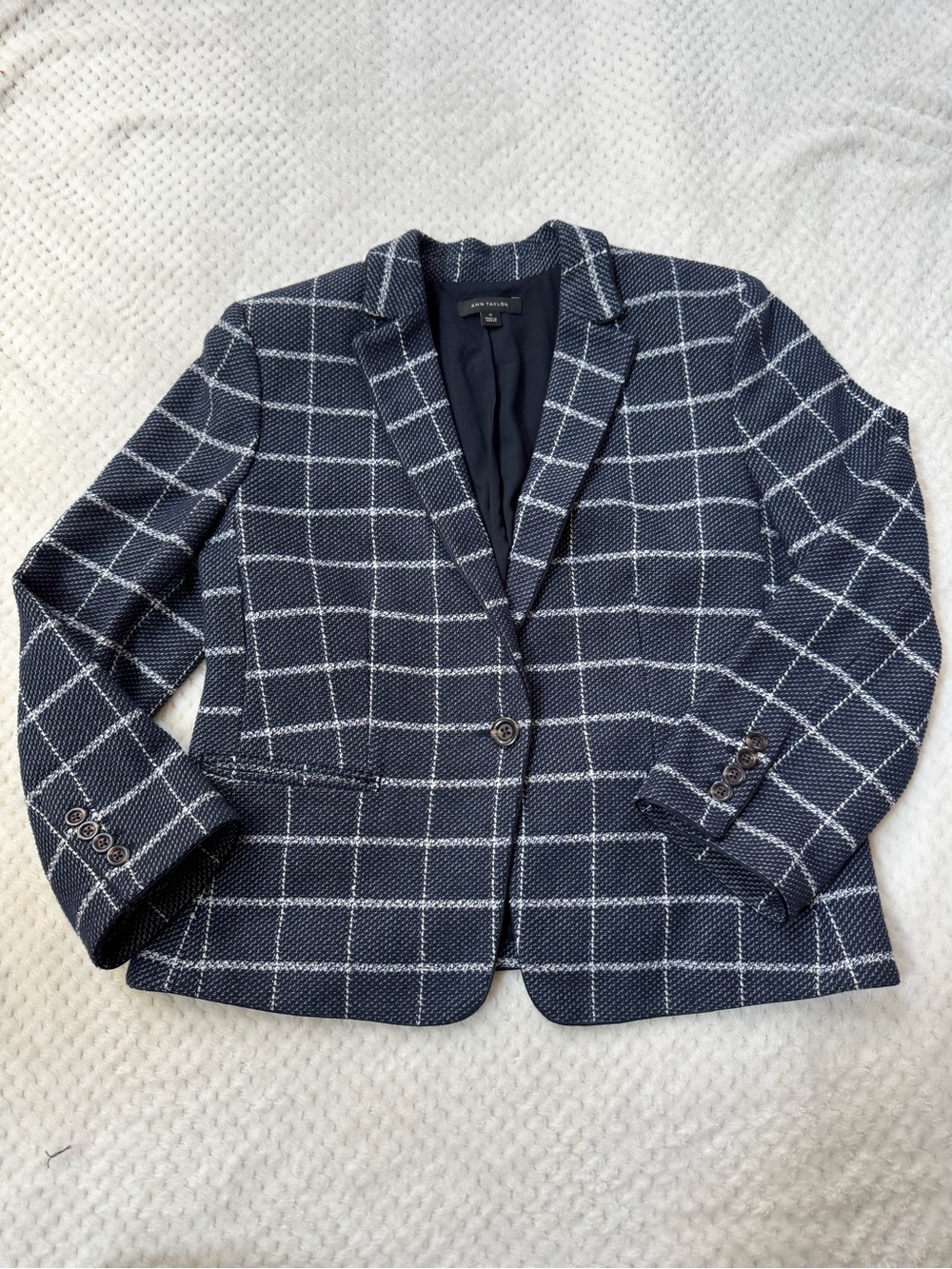 Ann Taylor Newbury Tweed Windowpane Navy Blazer — Size 12